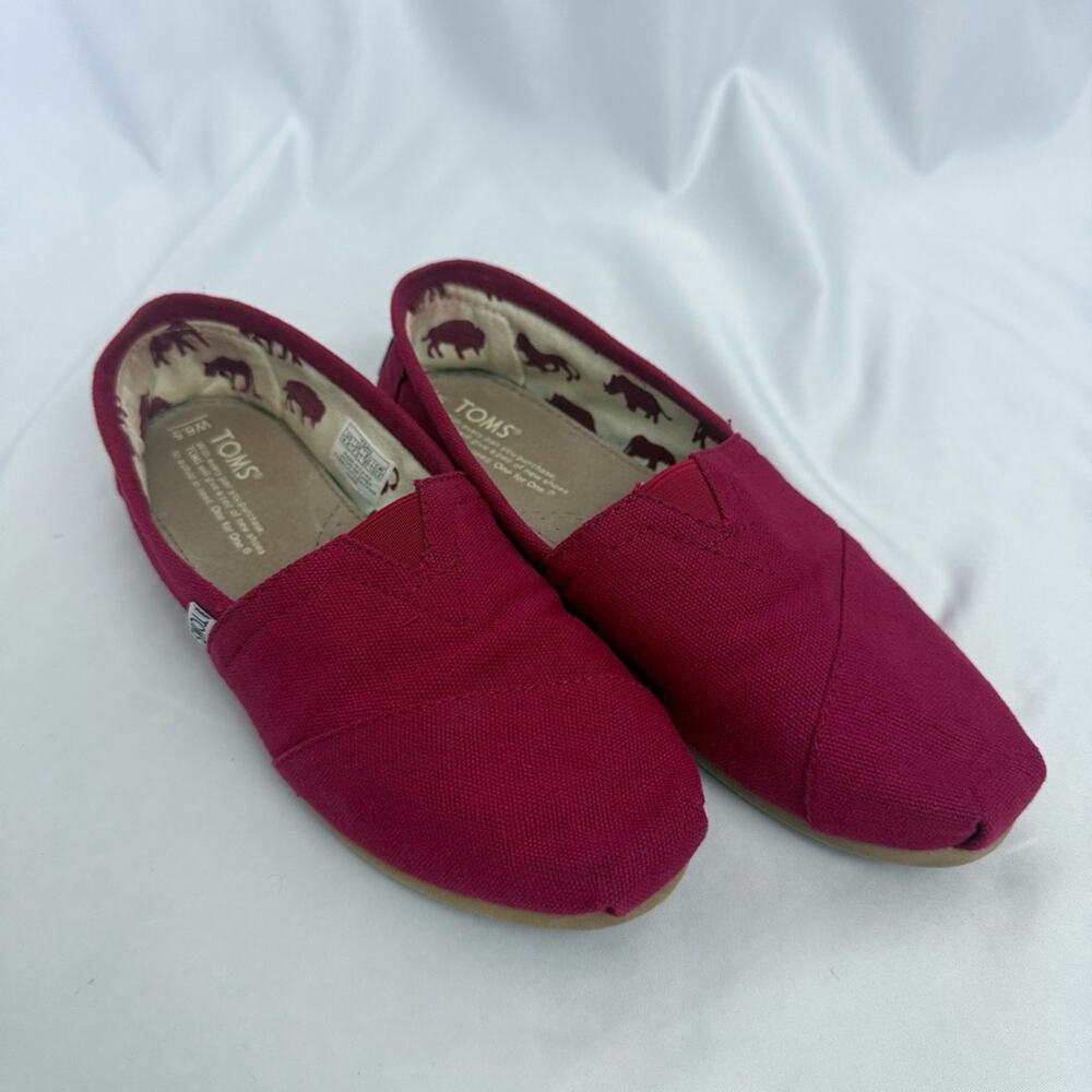 Toms Red Canvas Slip On Shoes Size 6.5